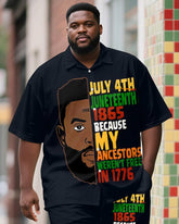 Men's Plus Size Juneteenth Photo Alphabet Print Shirt Shorts Suit